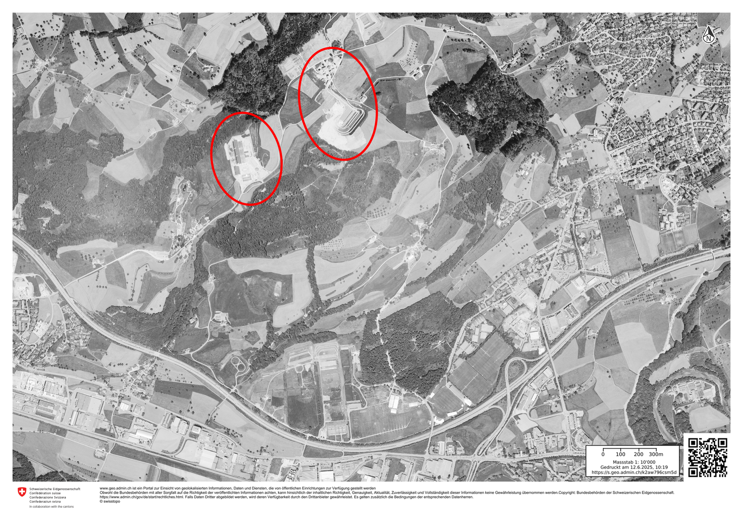 Waffenplatz Breitfeld 1997 mit der Kaserne Neuchlen und den neuen Plätzen Anschwilen