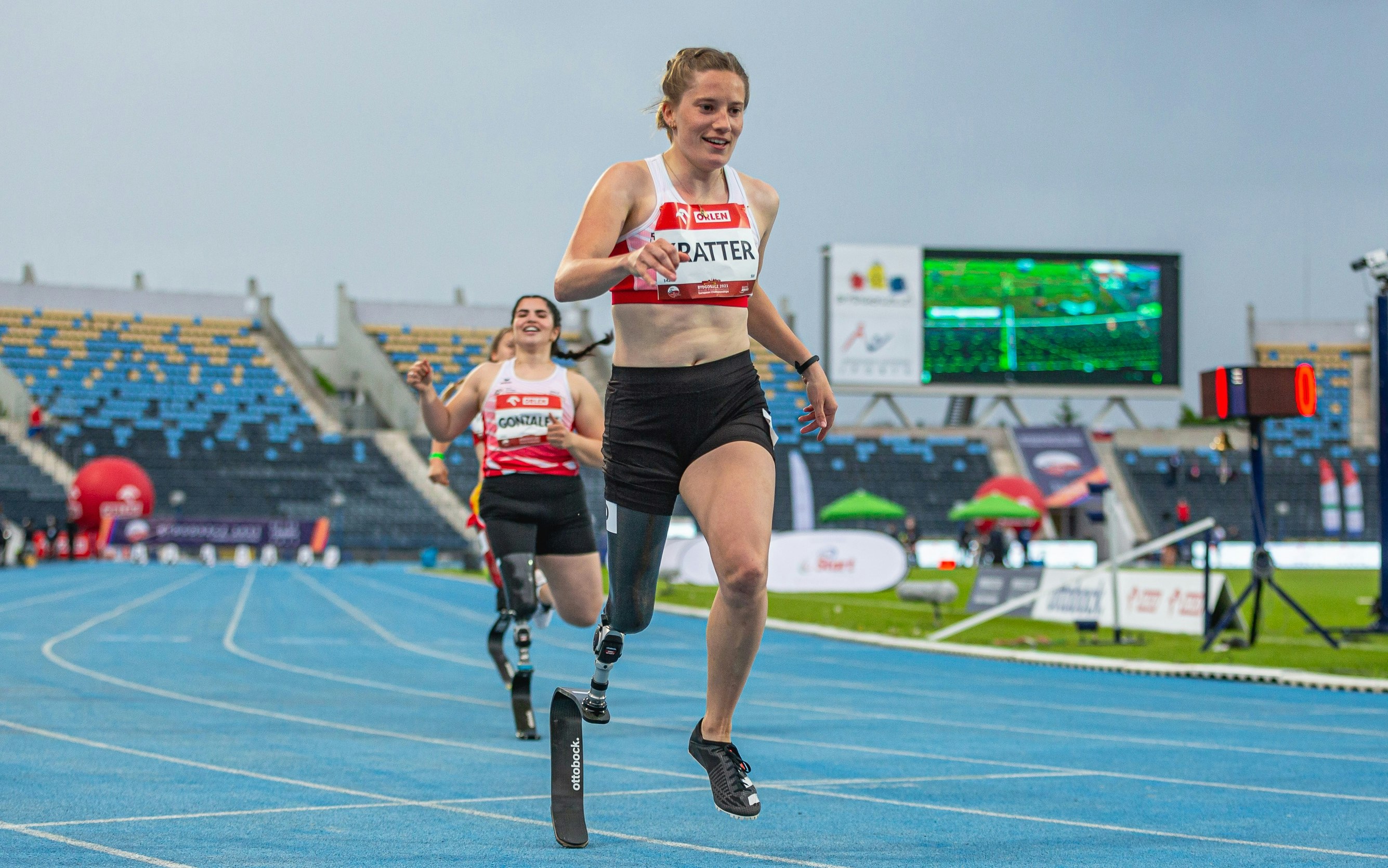 100m Women T63 SUI Elena Kratter at World Para Athletics European Championships on 03.06.2021 in Zdzislaw Krzyszkowiak Stadium in Bydgoszcz (Poland).