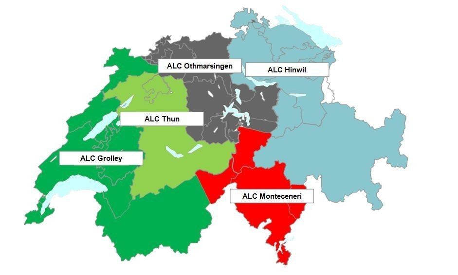 Abschnittsgrenzen der 5 Armeelogistikcenter